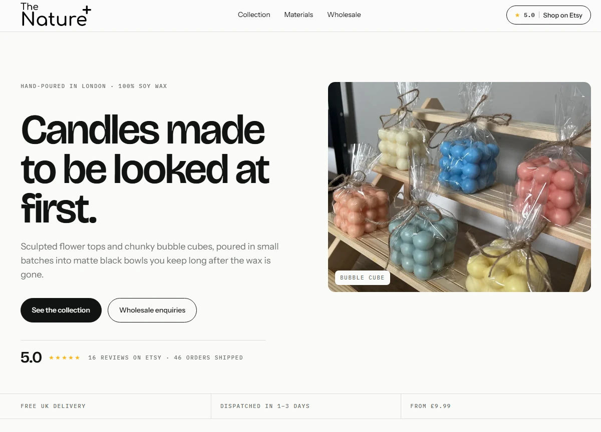 The Nature+ website on a desktop screen